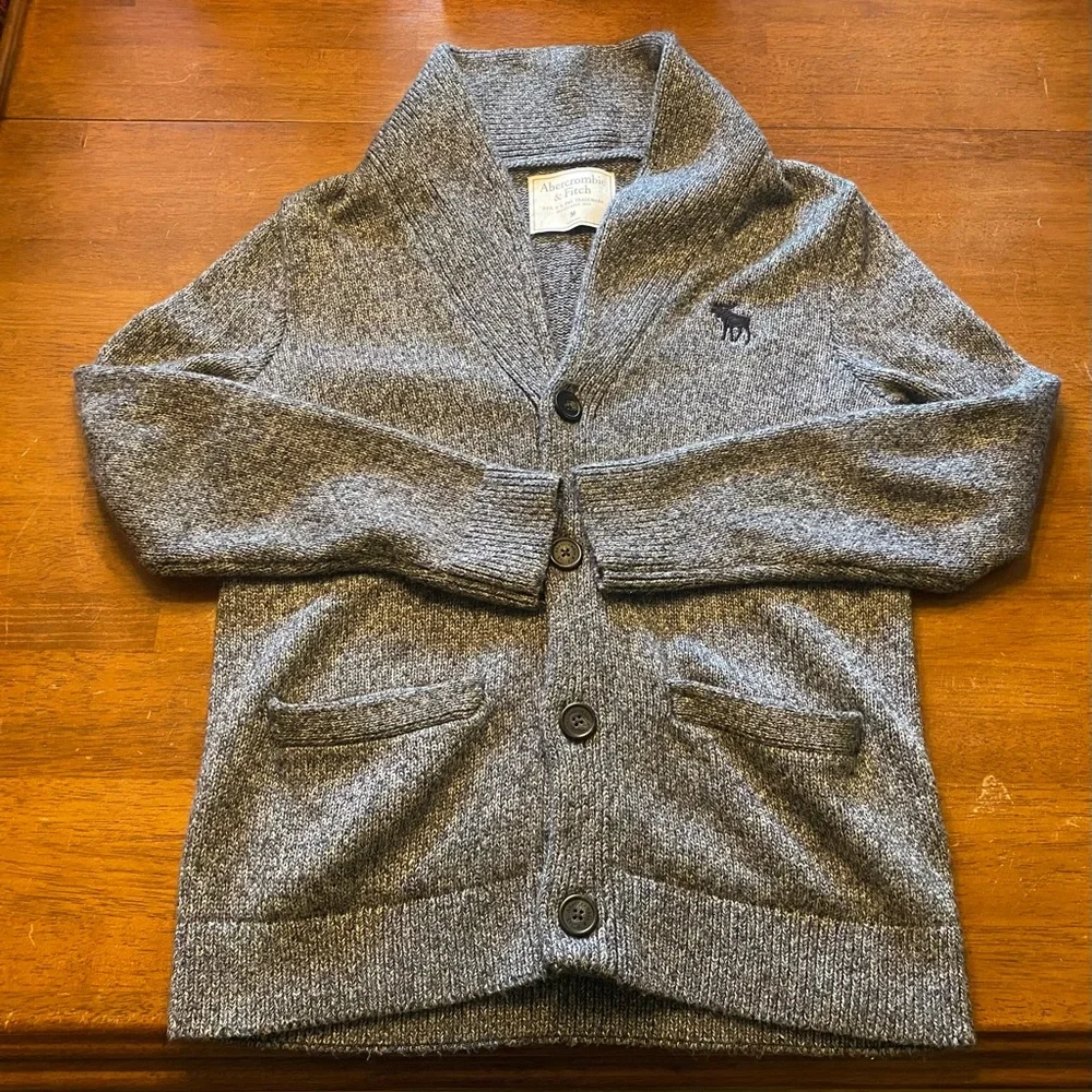 VTG Abercrombie & Fitch Charcoal Gray Shawl-Collar Y2K Grandpa Cardigan